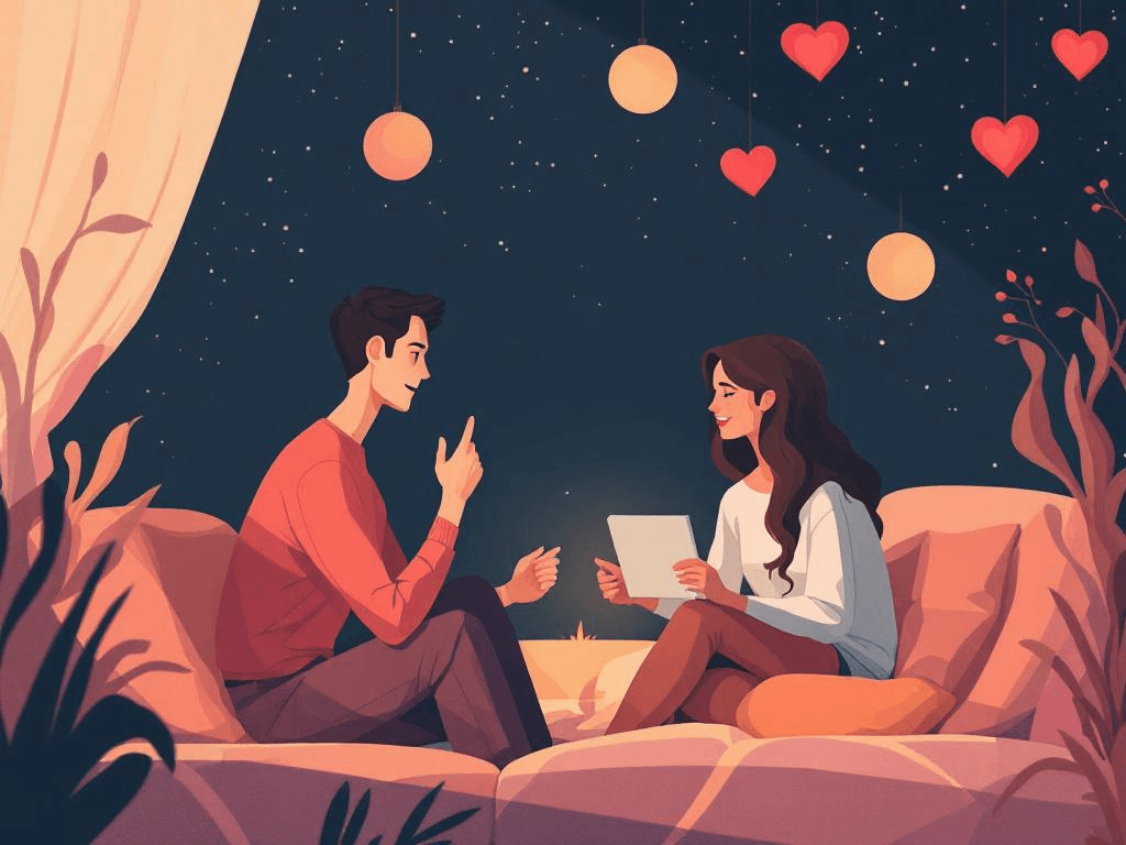 A professional abstract illustration representing the concept of Date Night Games to Reignite Intimacy in Couples & Intimacy